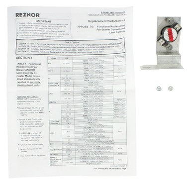 Reznor RZ147676 Fan Control Replacement Kit F150