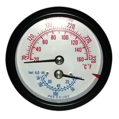 Peerless Boilers 51324 Boiler Parts Power Gauge, Temperature-Pressure For Use with 2-1/2 Round 0-75#