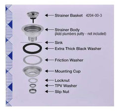 Oatey DB1000 Sink Basket Strainer Polished Chrome-Nickel