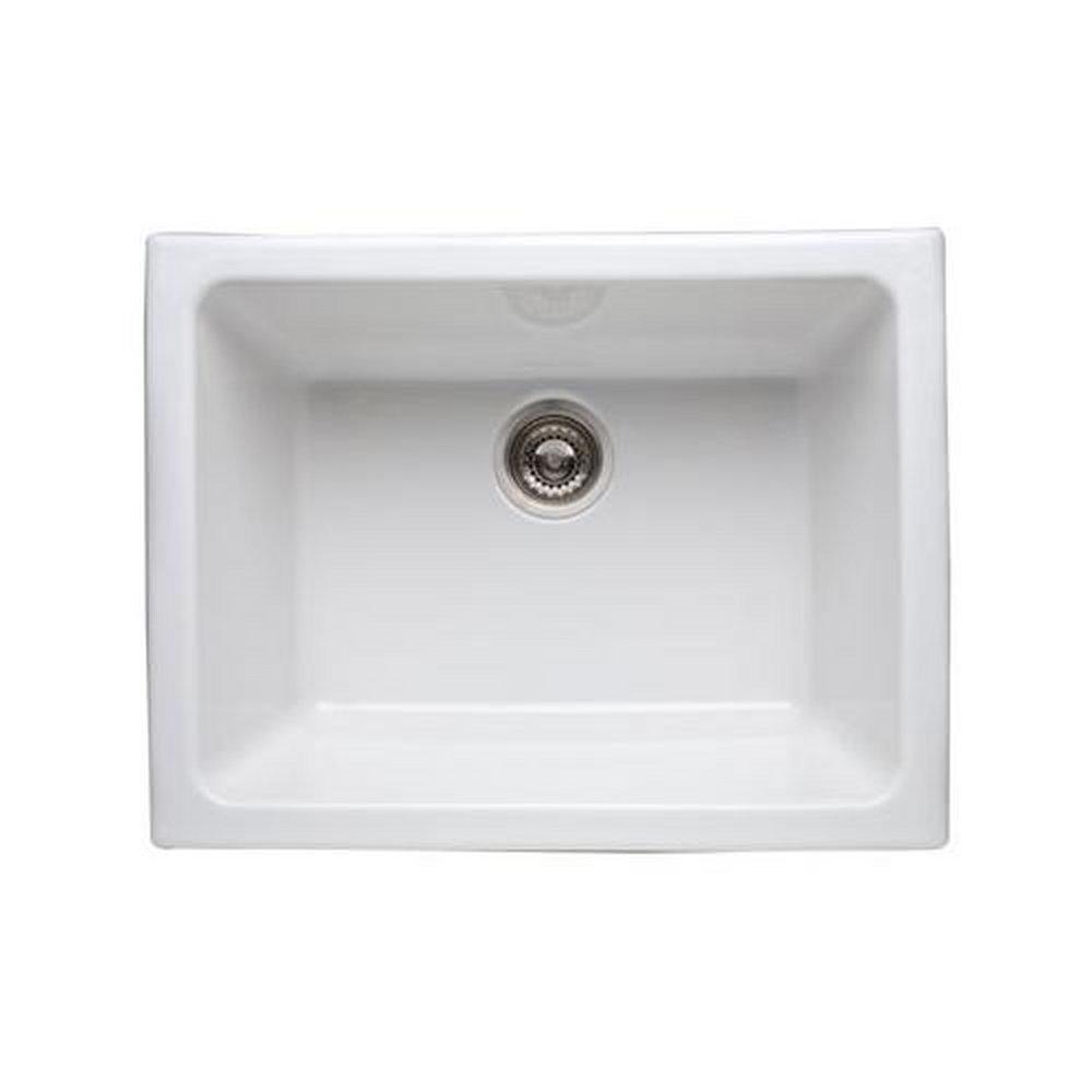 ROHL 6347-00 Lombardia 24 x 18-1/2 in. No Hole Fireclay Single Bowl Undermount Kitchen Sink in White