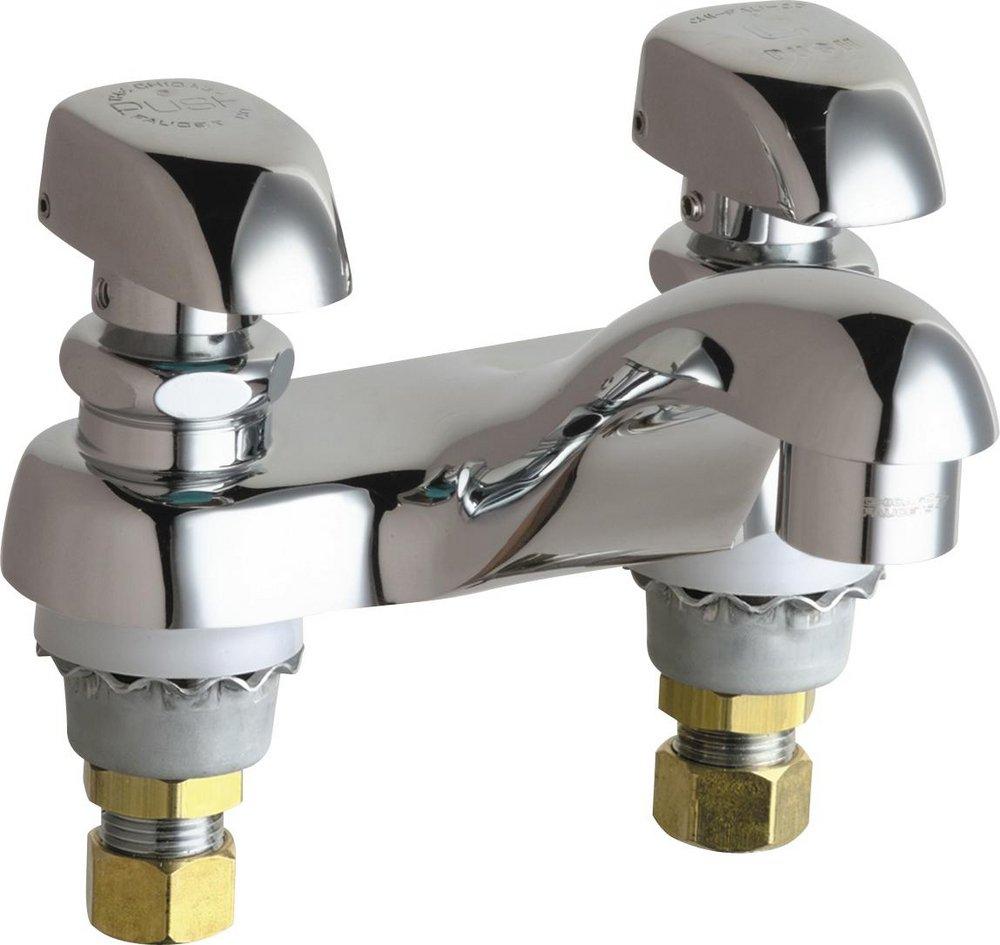 Chicago Faucets 802-V665ABCP 802 Series Two Handle Centerset Metering Bathroom Sink Faucet in Polished Chrome