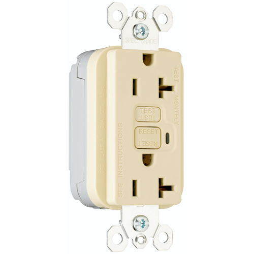 Pass & Seymour PT2095I 20 Amp 125 VAC 2-Pole 3-Wire NEMA 5-20R Ivory Thermoplastic Duplex GFCI Receptacle