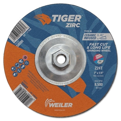 Weiler 58080 Tiger 58080 Grinding Wheel Performance Line 7 in Diameter 24 Grit