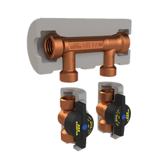 Kemper 6510602500 Flow-Splitter 1 Main X 3/4 Loop; FPT With 1/4 Turn Stop Valves