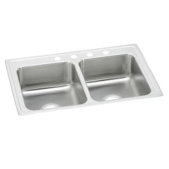 Elkay LR37224 Lustertone Classic Stainless Steel 37 x 22 x 7-5/8 4-Hole Equal Double Bowl Drop-in Sink