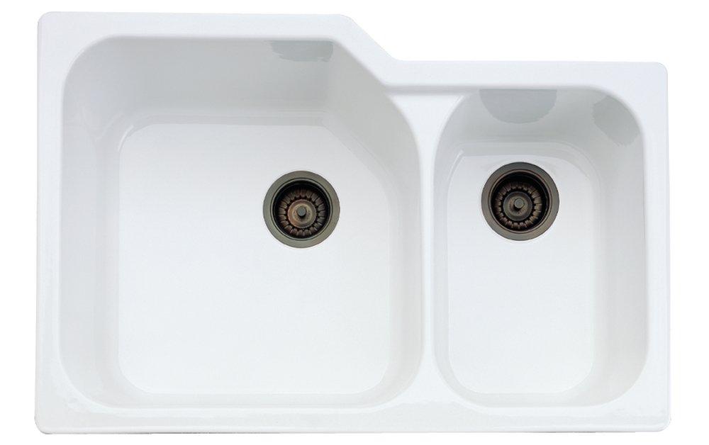 ROHL 6337-00 Allia 33 Fireclay 2 Bowl Undermount Kitchen Sink in White