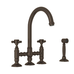 Rohl A1461XMWSTCB-2 San Julio Bridge Kitchen Faucet With Side Spray in Tuscan Brass