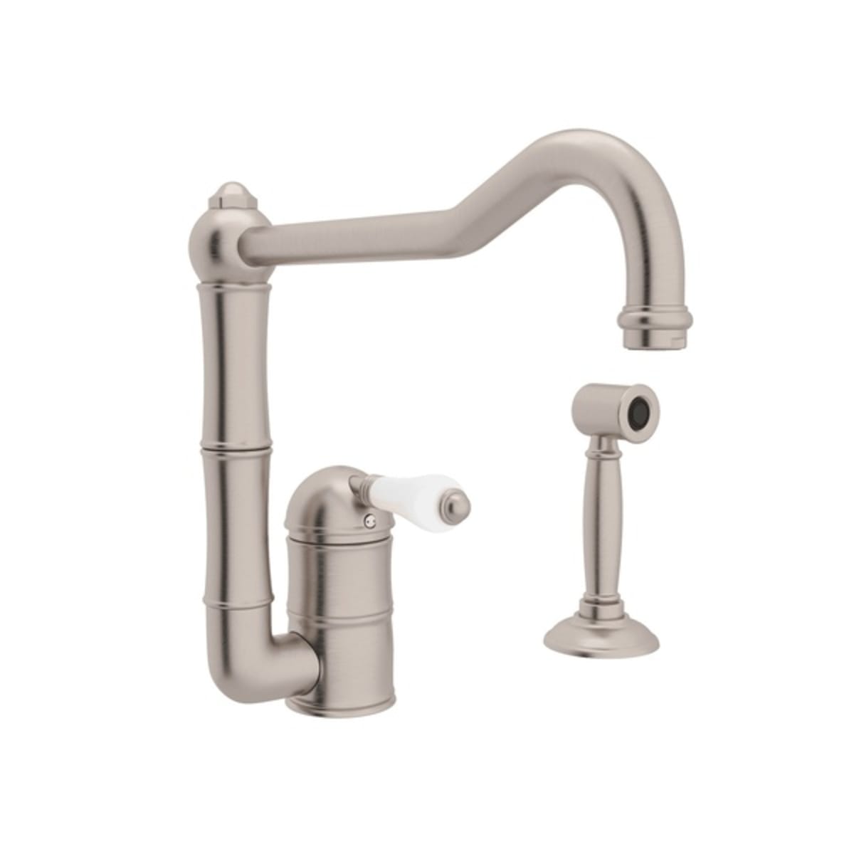 Rohl A3608/11LPWSSTN-2 Acqui® Extended Spout Kitchen Faucet With Side Spray Satin Nickel