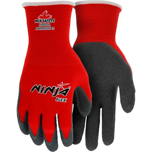 MCR Safety N9680L Ninja Flex Work Gloves, 15 Gauge Red Nylon, Latex Coating