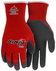 MCR Safety N9680L Ninja Flex Work Gloves, 15 Gauge Red Nylon, Latex Coating