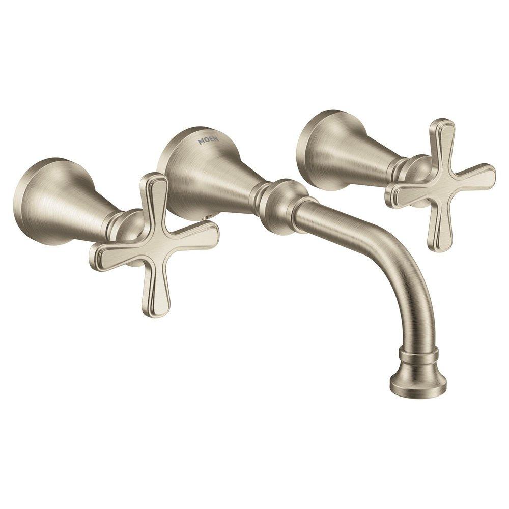 Moen TS44105BN Colinet Two Handle Wall Mount Widespread Bathroom Sink Faucet in Brushed Nickel