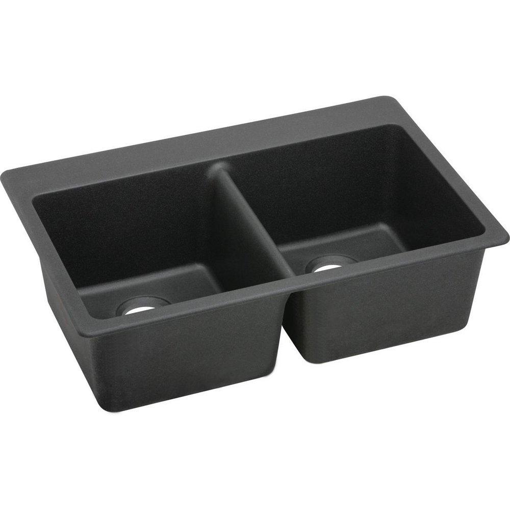 ELKAY Elkay ELG3322BK0 Quartz Classic 33 x 22 in. Equal Double Bowl Drop-in Sink Black
