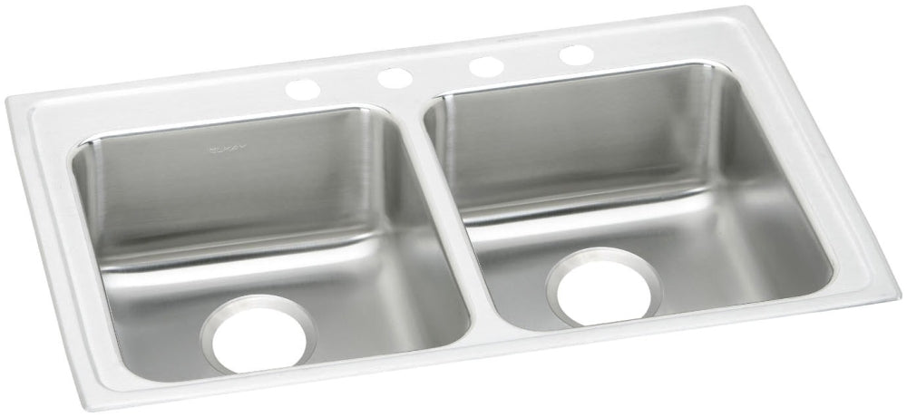 Elkay LRAD3321654 Lustertone Classic Stainless Steel 33 x 21-1/4 x 6-1/2 4-Hole Equal Double Bowl Drop-in ADA Sink