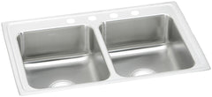 Elkay LR37223 Lustertone Classic Stainless Steel 37 x 22 x 7-5/8, 3-Hole Equal Double Bowl Drop-in Sink