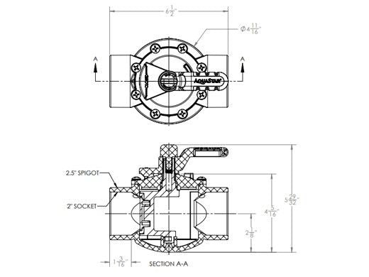 AquaStar AV2W20C AquaStar FlowStar 2-Way Valve with Rubber Handle | 2 x 2.5 | AV2W20C