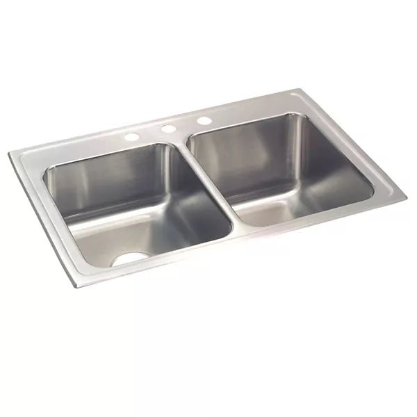 Elkay STLR3322R3 Lustertone Classic Stainless Steel 33 x 22 x 10-1/8 Equal Double Bowl Drop-in Sink