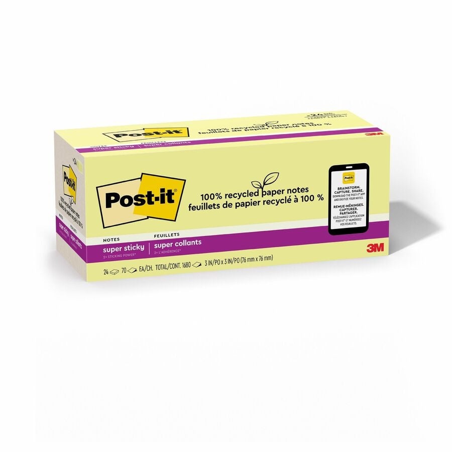 3M 3M MMM654R24SSCYCP Post-it Super Sticky Adhesive Note 3 x 3 24 Pack 654R-24SSCY-CP