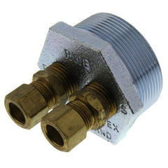 R.W. Beckett 14470 2 NPT x 1/2 x 1/2 3-Way Tap Duplex Tank Bushing w/ Male Compression Fitting