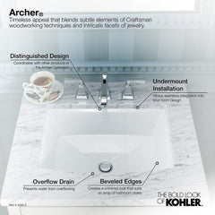 KOHLER 2355-0 Archer 19-7/8 x 15-5/16 in. Rectangular Undermount Bathroom Sink