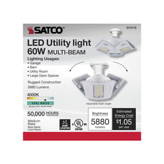 Satco S13118 60 Watt LED Utility Light 4000K Medium Base Adjustable Beam Angle