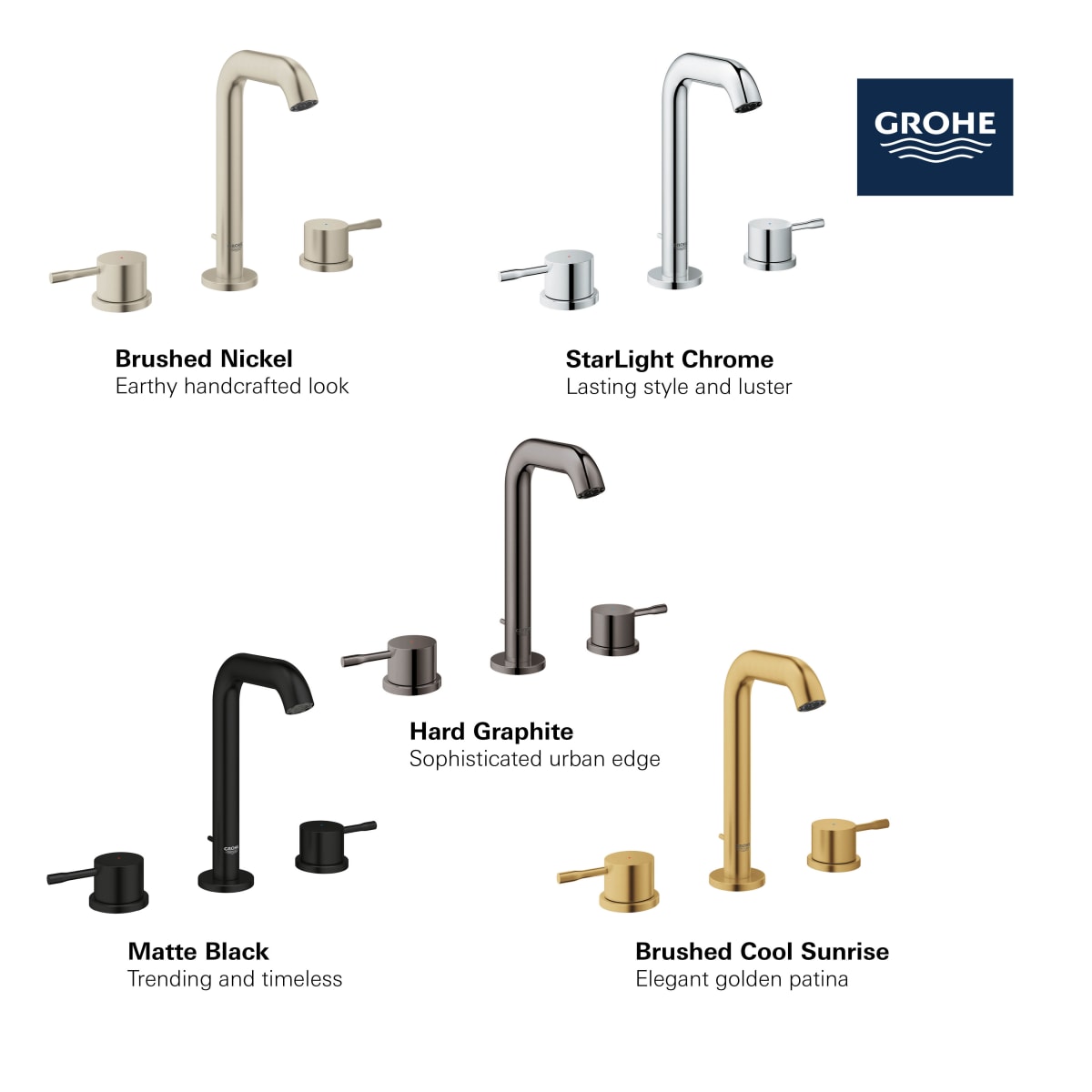 GROHE GROHE 20297GNA Essence 8 Widespread Two Handle Bathroom Sink Faucet M-Size Brushed Cool Sunrise