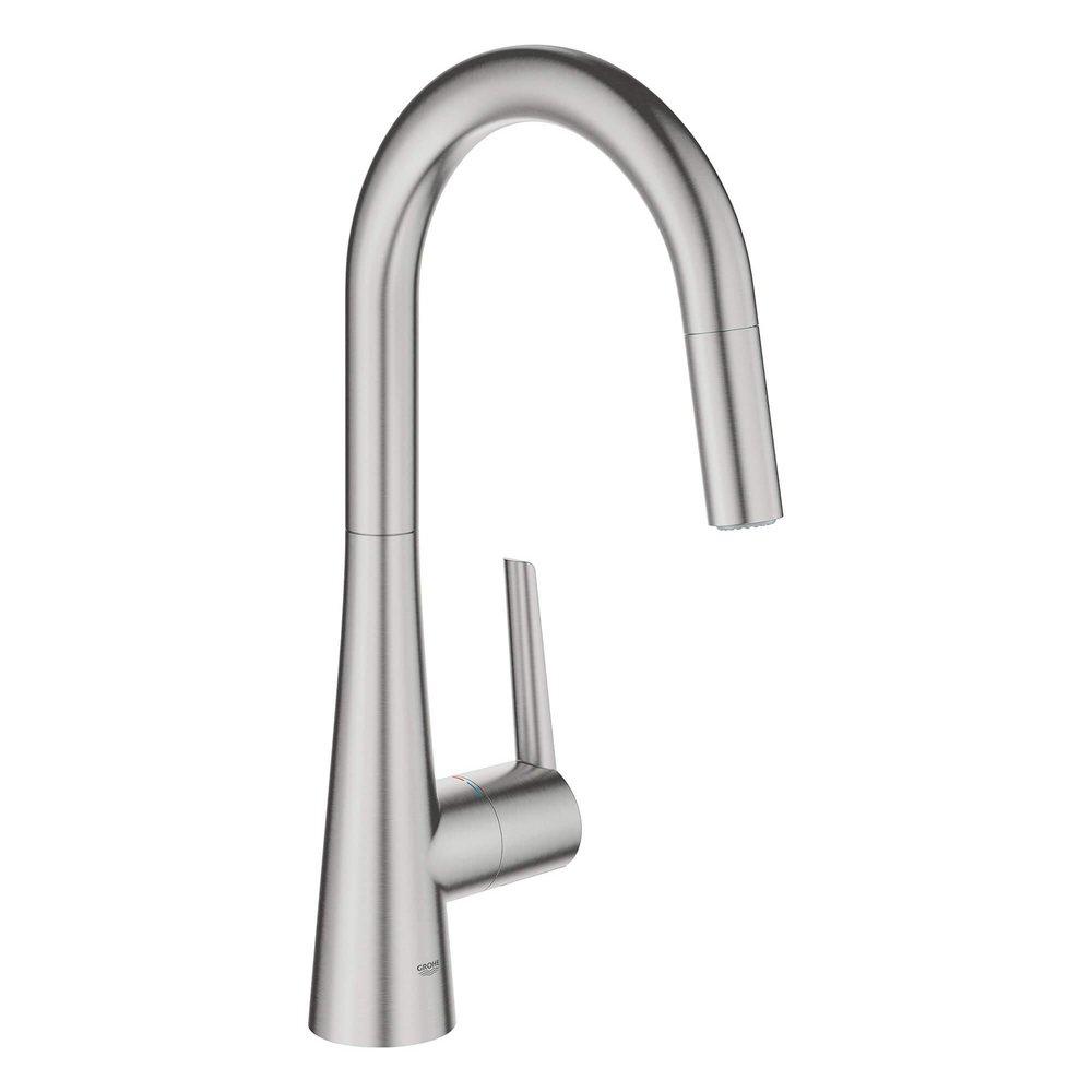 GROHE GROHE 32226DC3 Zedra Single Handle Pull Down Kitchen Faucet in Steel