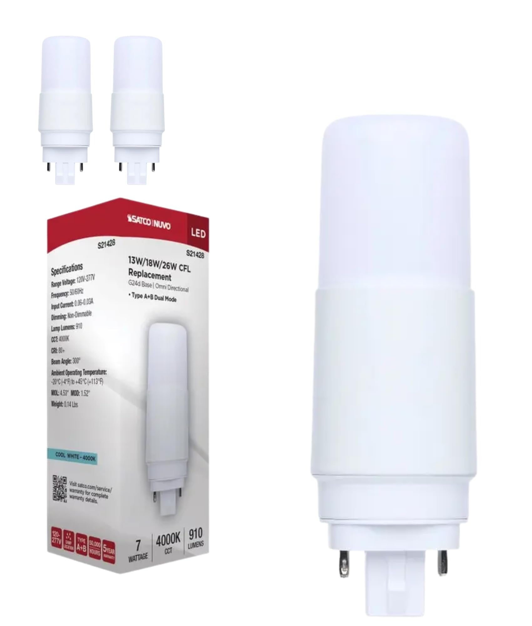 SATCO Satco S21428 7W Led Pl G24d Dual Mode 4000K 2 Pack
