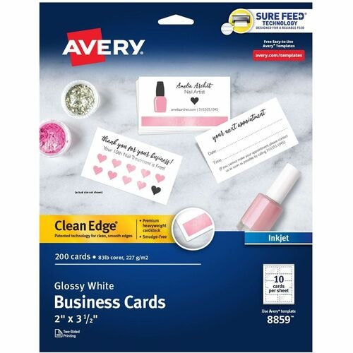 AVERY Avery AVE8859 Inkjet Business Cards Glossy White 200 Pack