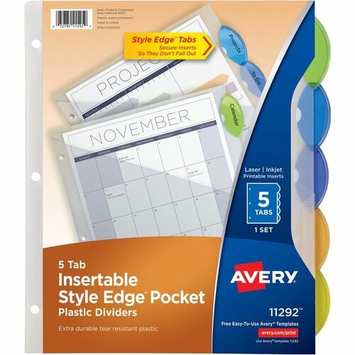 AVERY Avery AVE11292 Plastic Dividers 5 Tab Letter Size Set of 5