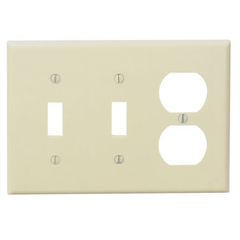 Leviton 86021 3-Gang 2-Toggle 1-Duplex Device Combination Wallplate, Standard Size, Thermoset, Ivory