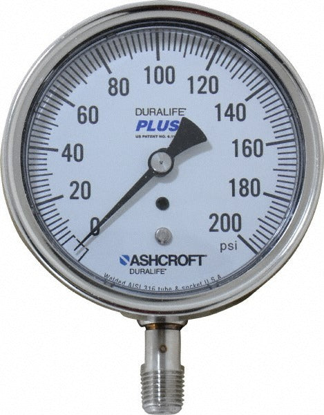 ASHCROFT Ashcroft 94340XLL Pressure Gauge 0-200 Psi 3.5 in Dial