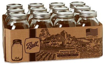 BALL Ball 1440062504 Regular Mouth Mason Jar 1 Quart 12 Pack