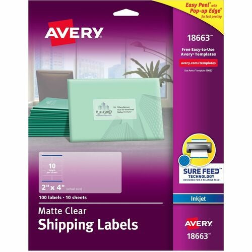 AVERY Avery AVE18663 Clear Inkjet Mailing Labels 2x4 in 100pk