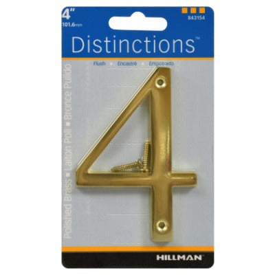 HILLMAN Hillman Fasteners 843154 Brass Flush Mount House Number 4 in