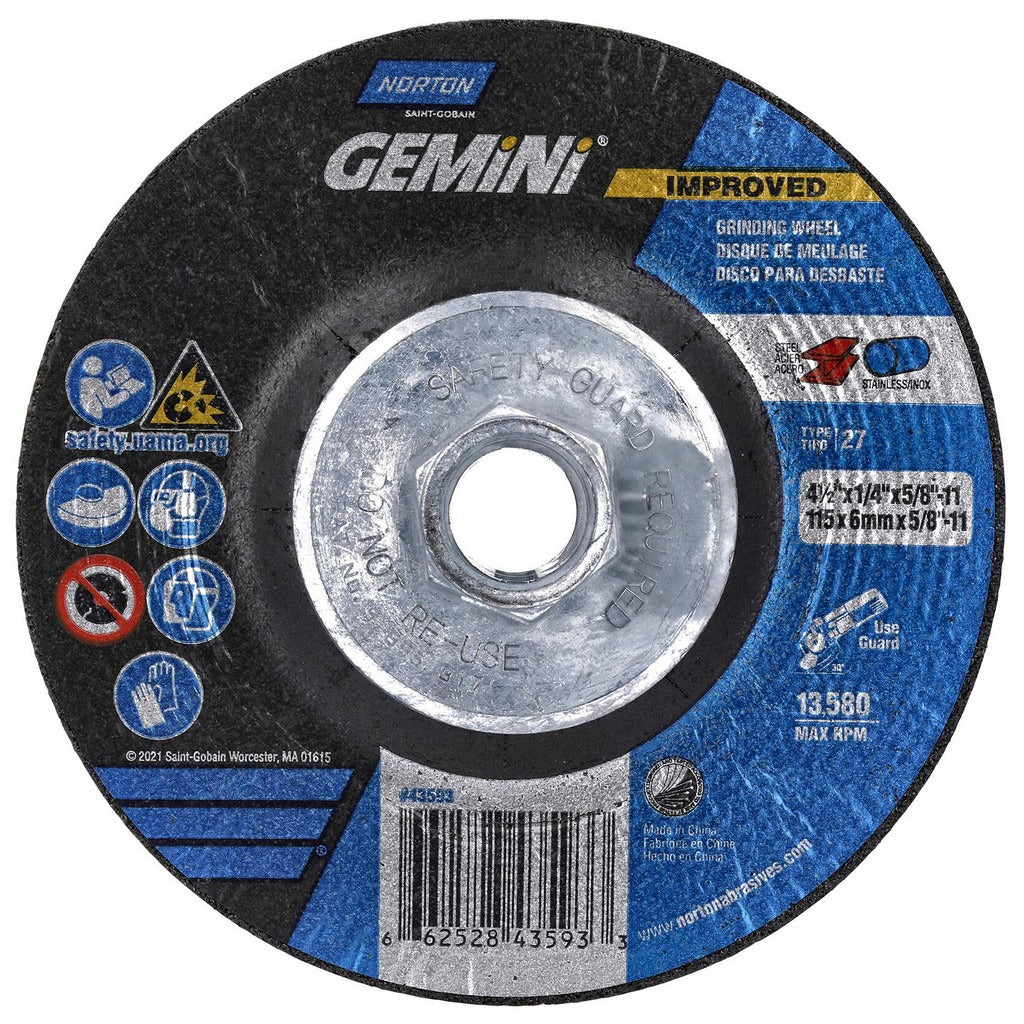 NORTON Norton 66252843593 Type 27 Grinding Wheel 4-1/2in 24 Grit