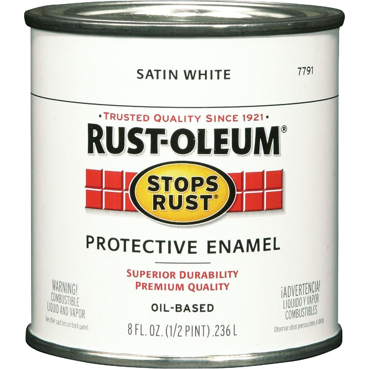 RUST-OLEUM RUST-OLEUM 7791730 Stops Rust Oil Based Satin Protective Rust Control Enamel White 1/2 Pt