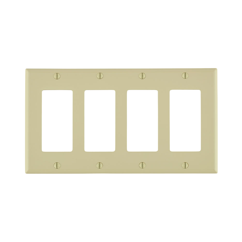 Leviton 80412-NI Decora Standard Size 4-Gang Wallplate Ivory