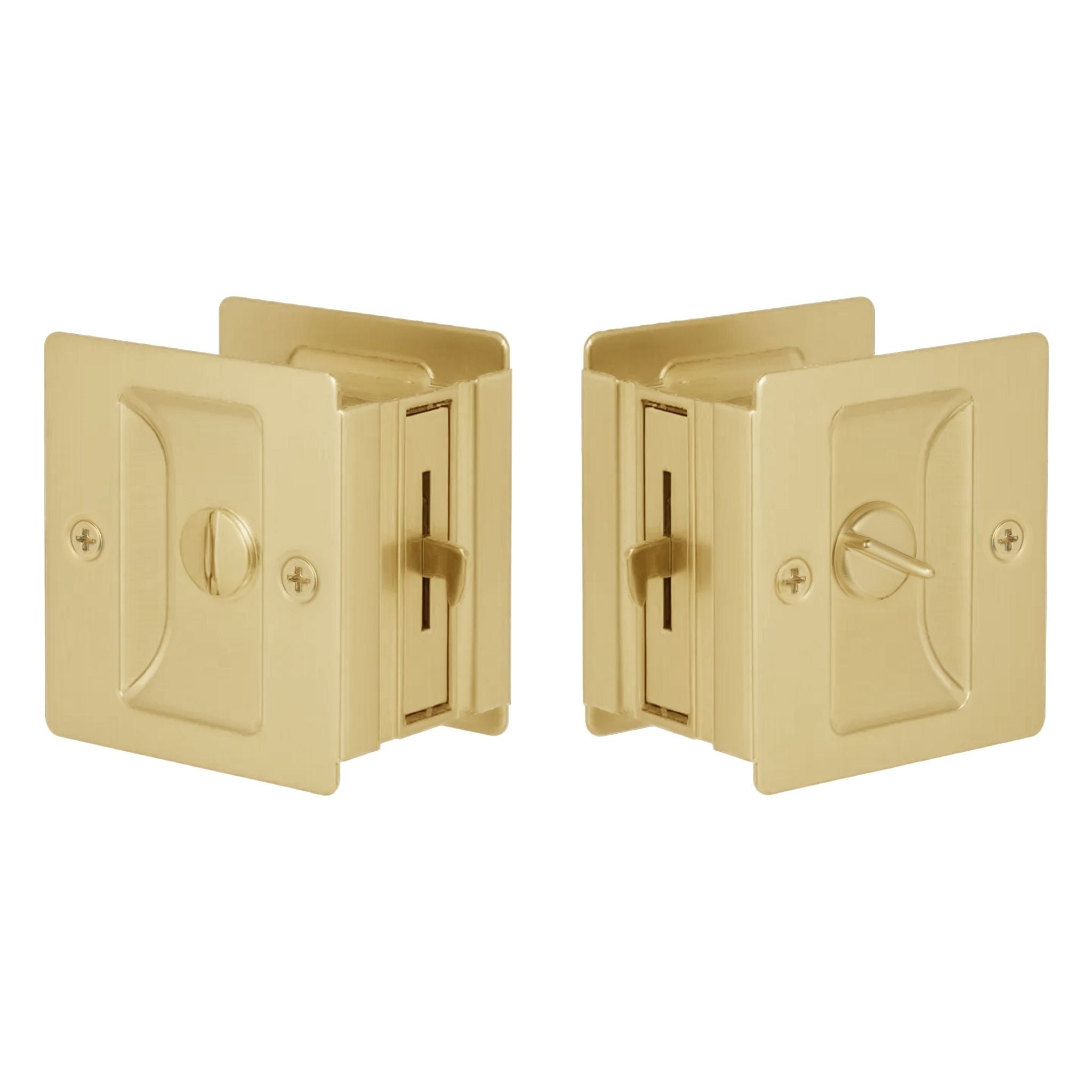 EMTEK Emtek EEPDSQU65SB Square Pocket Door Lock Satin Brass