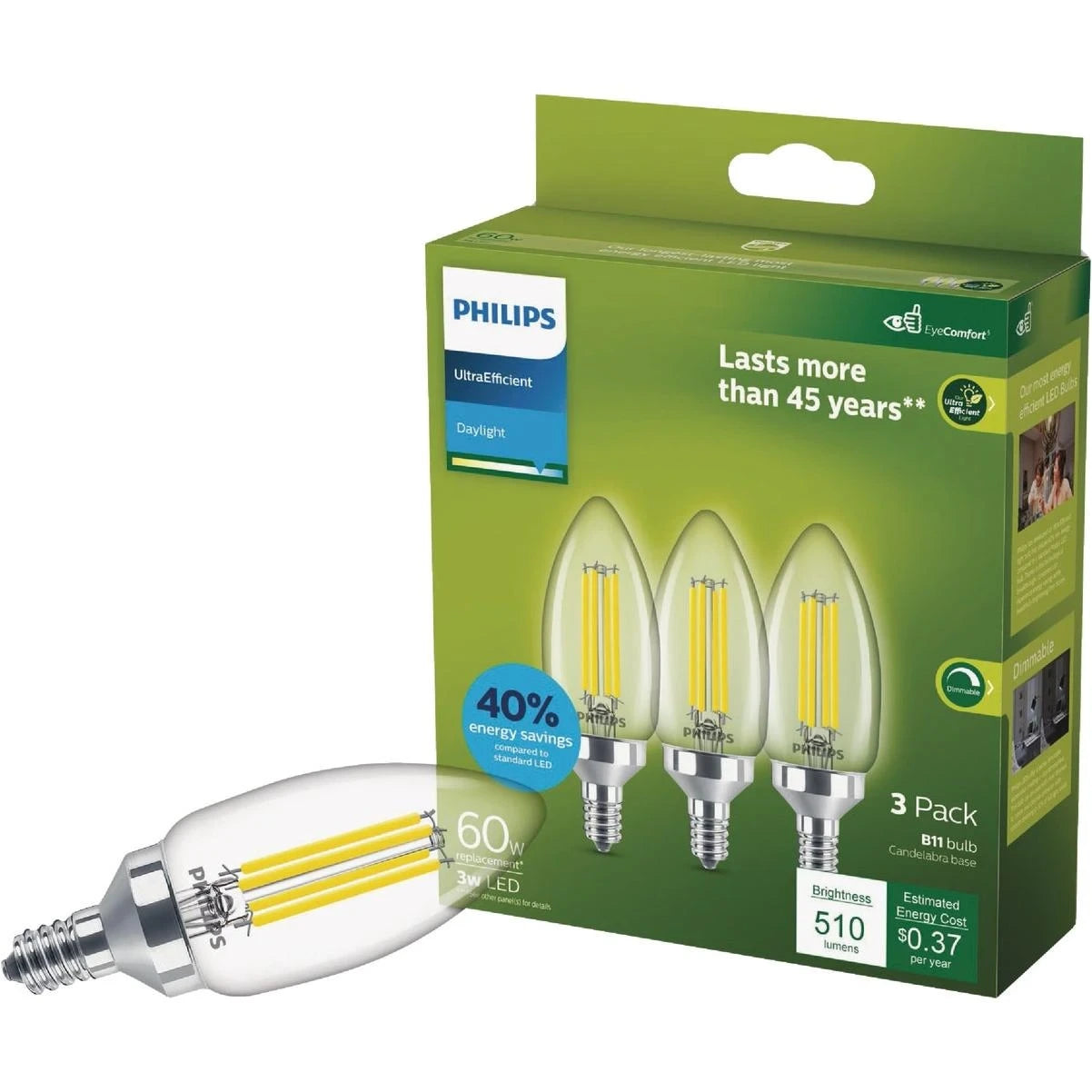 PHILIPS Philips 592154 Ultraefficient Filament Bulb 3 W (B11 E12 x3) 592154