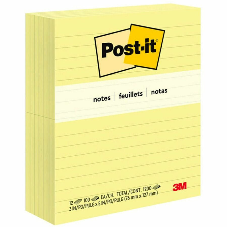 3M 3M MMM635YW Post-it Original Lined Notes (3 x 5, 12 Pack)