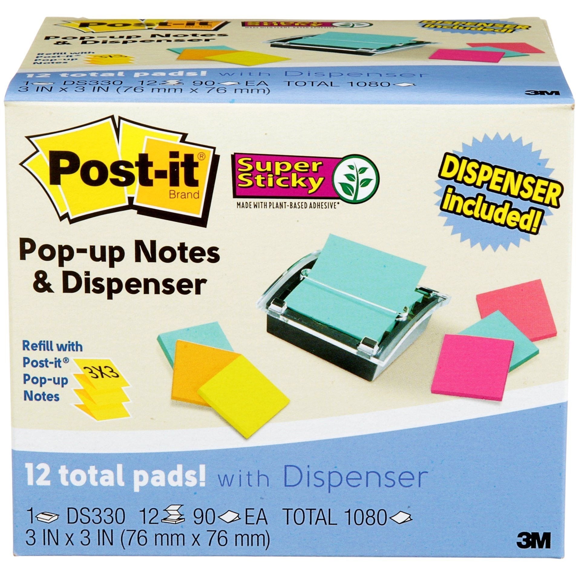 3M 3M MMMDS330SSVA Post-it Super Sticky Dispenser Notes and Dispenser 3 x 3 in (12 Pack) DS330-SSVA