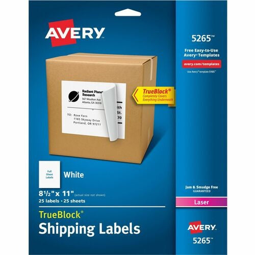 AVERY Avery AVE5265 Shipping Labels 8.5x11 White Pack of 25