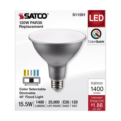 SATCO S11591 PAR Lamp, 15.5 W, 120 W Incandescent Equivalent, E26 Medium Lamp Base LED Lamp, PAR38 Shape, 1400 Lumens