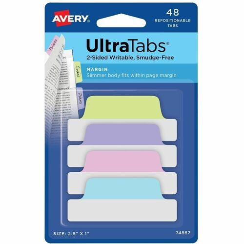 AVERY Avery AVE74867 Margin Ultra Tabs 2.5x1 in Pastel 48 Pack