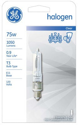 GE G E Lighting 12715 75W T3 Halogen Quartz Lamp Mini Candelabra