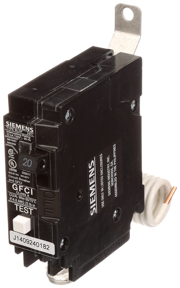 Siemens BF120A 1-Pole 20 Amp 120 VAC 10 kA Bolt-On Ground Fault Circuit Breaker