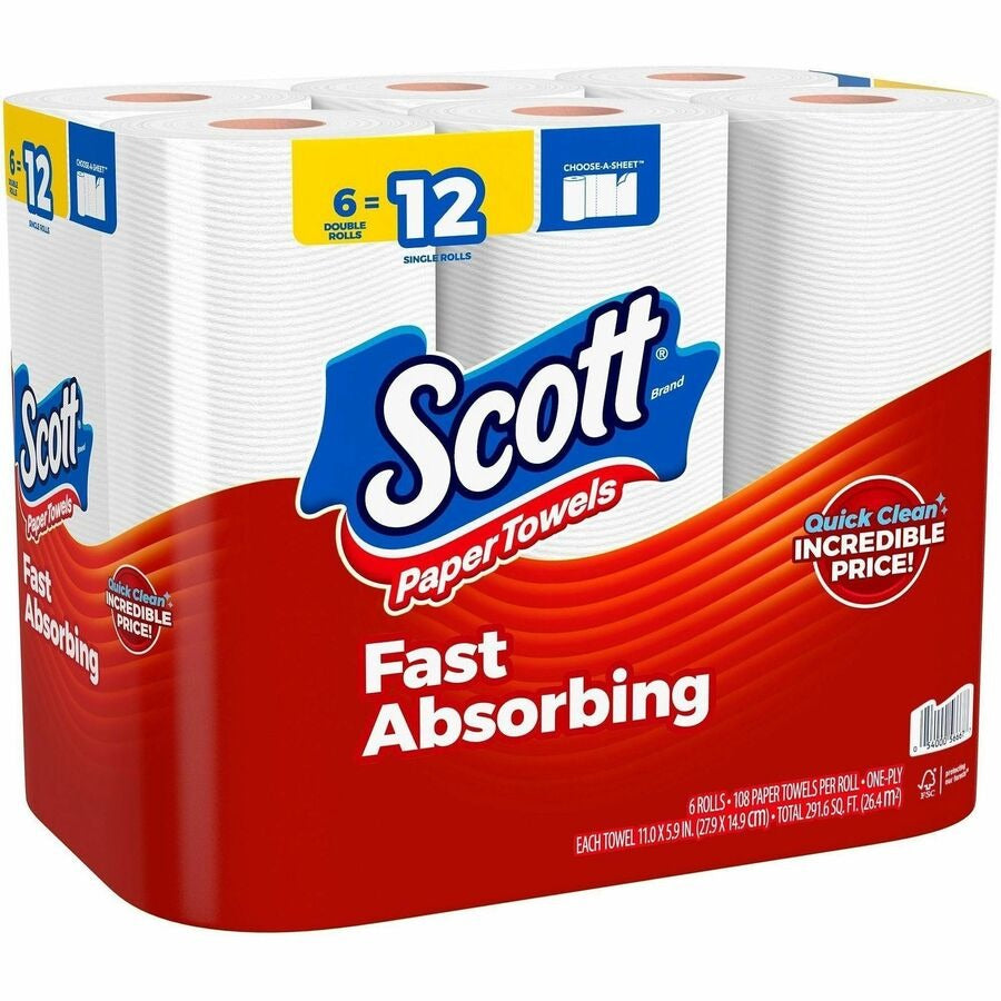 KIMBERLY-CLARK Kimberly-Clark 56668 Scott Choose-A-Sheet Paper Towels 6 Double Rolls (108 Sheets/Roll) KCM56668