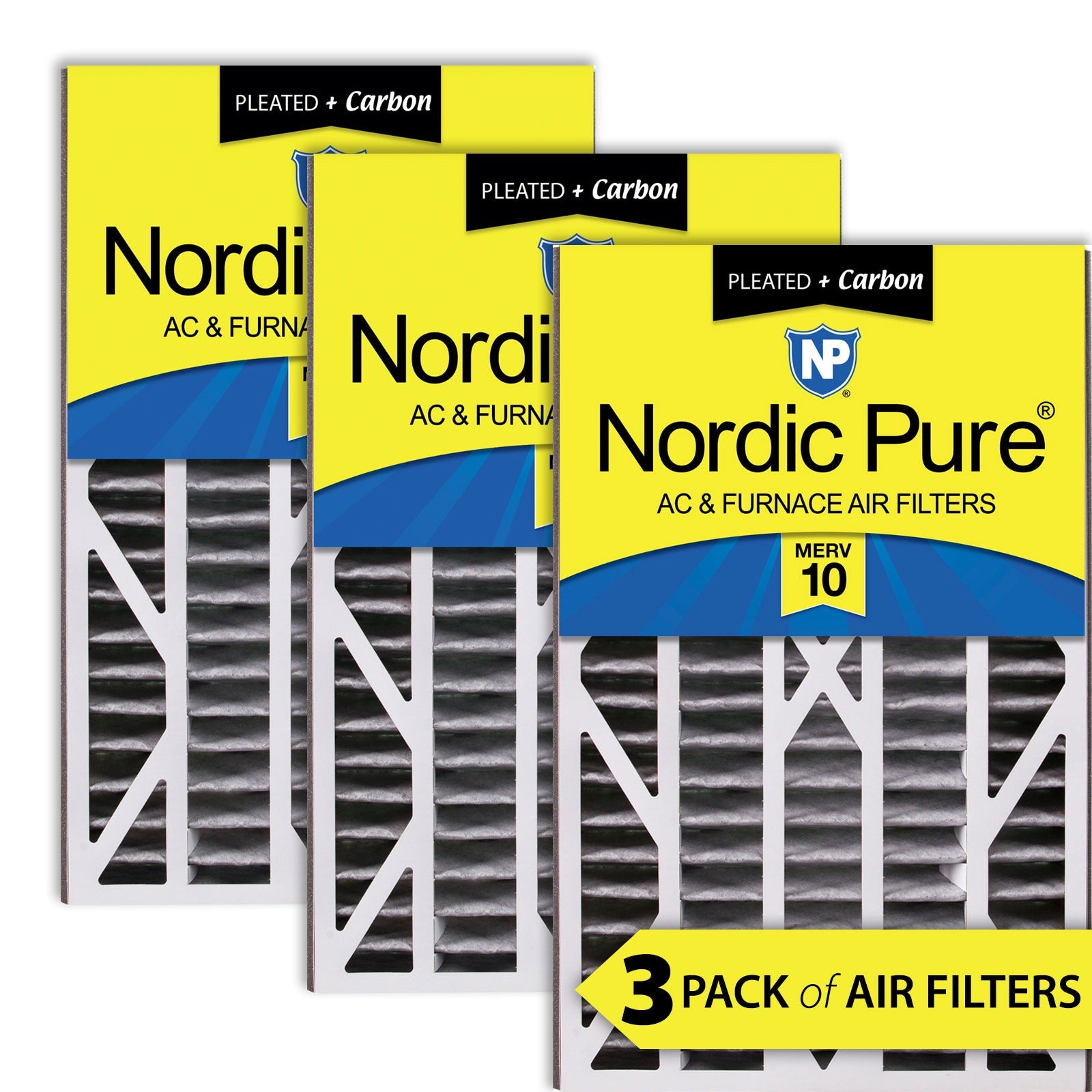 NORDIC PURE Nordic Pure 16x25x3ABPM10C-3 Merv 10 Air Filter 3 Pack