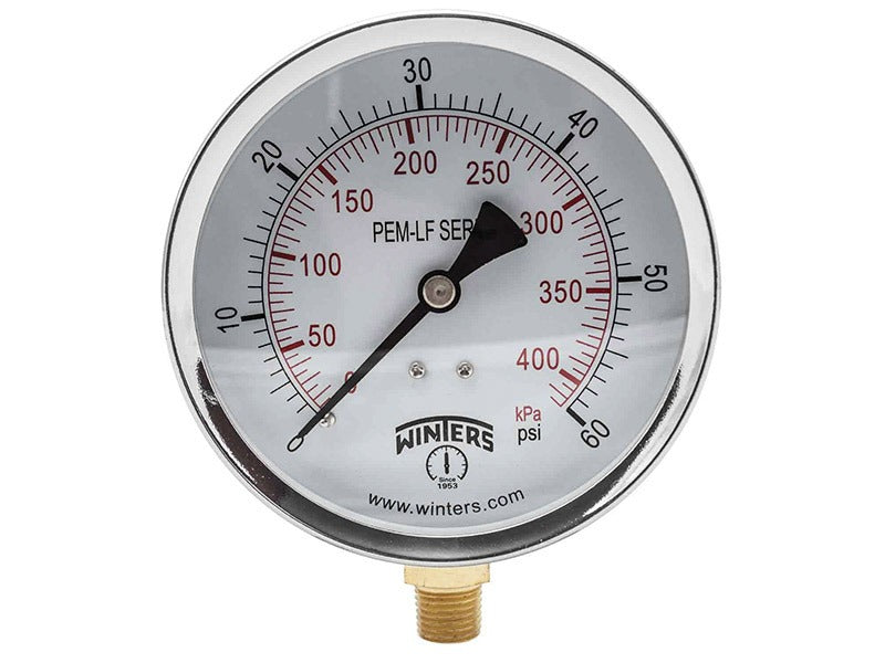 WINTERS Winters PEM222LF Lead-Free Pressure Gauge 4 in Dial 6 Pack