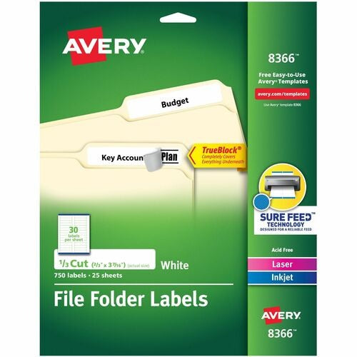 AVERY Avery AVE8366 File Folder Labels 1/3 Cut 750 Pack